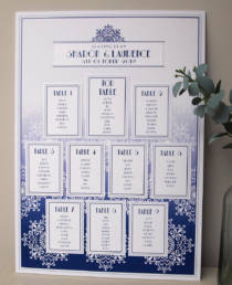 An Art Deco seating plan design in blue