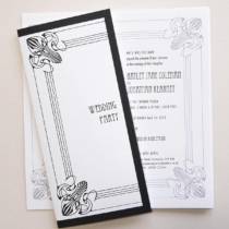 black and white period style wedding invitation