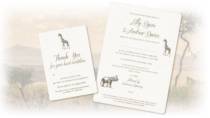 safari wedding invitation and reply card with safari animal images