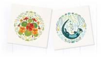 contemporary greetings card header with flower and animal cards