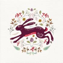 A christmas card with a hare illustration inspired by Scandinavian folk art