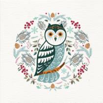 Owl Christmas card with a Scandi folk art style illustration