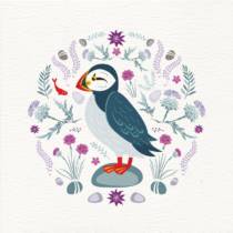 puffin illustration on front of greeting card