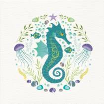 colourful seahorse illustration on the front of greeting card