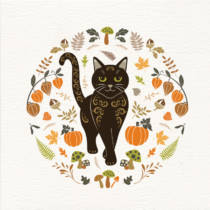 Autumn Cat halloween greeting card